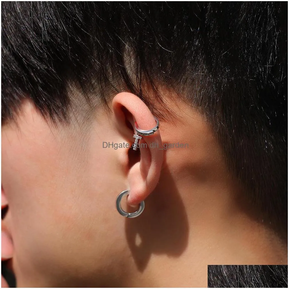 mens gold earrings silver womens cross dangle hoop earring fashion hip hop blingbling earrings jewelry