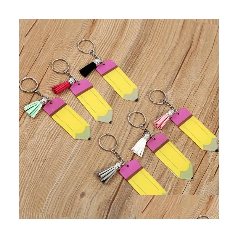 6 color personalized blank letter tassel keychain teacher`s day pencil key chain acrylic keyring can handwritten