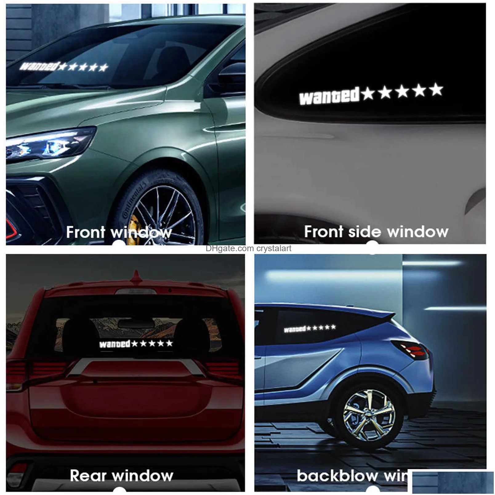 wanted 5 star jdm car windshield glow panel electric marker lamp blue led decoration light sticker flashing lights