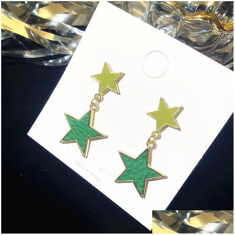 5 colours star pendant charm earrings leather face color cut up and down double-deck holiday gifts are simple and elegant