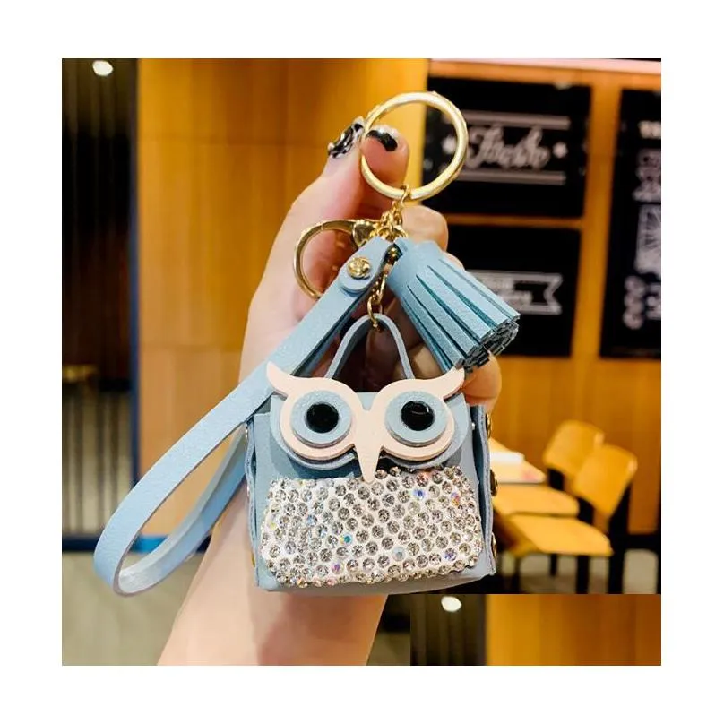 diamond owl small bag keychain creative bags owl pendant key chain doll change purse accessories for women fashion jewelry 6 colors