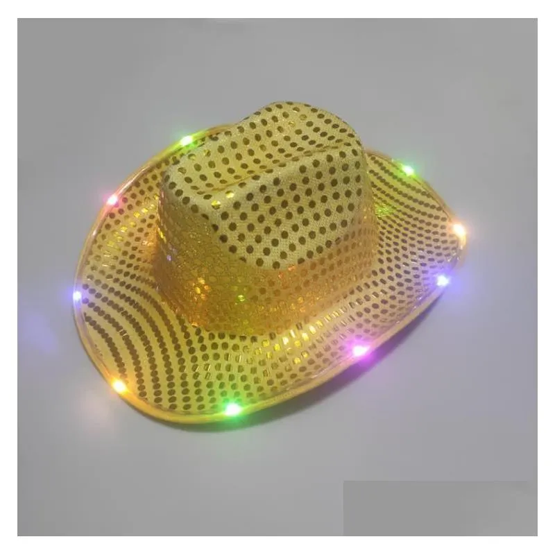 cowgirl led hat flashing light up sequin  hats luminous caps halloween costume 10colors