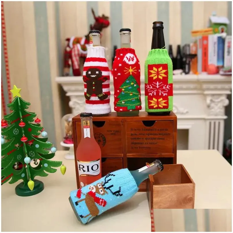 christmas home supplies high grade knitted christmas beer bottle set christmas decorations
