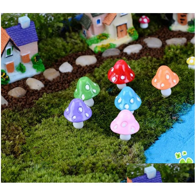 20pcs mushroom miniature fairy figurines garden gnomes decoracion jardin mushroom garden ornaments resin craft Micro Landscape