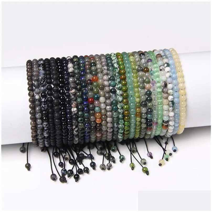 charm bracelets adjustable 4mm stone beads for women natural agates bangles onyx lapis lazuli woven year gift jewelry 230424