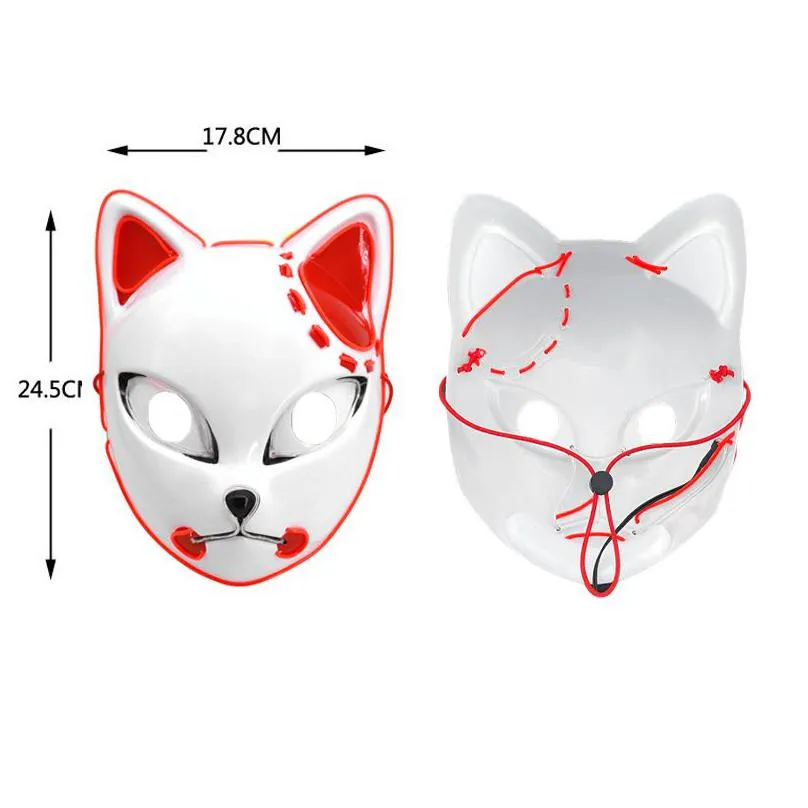 2022 led glowing cat face mask cool cosplay neon demon slayer fox masks for birthday gift carnival party masquerade halloween