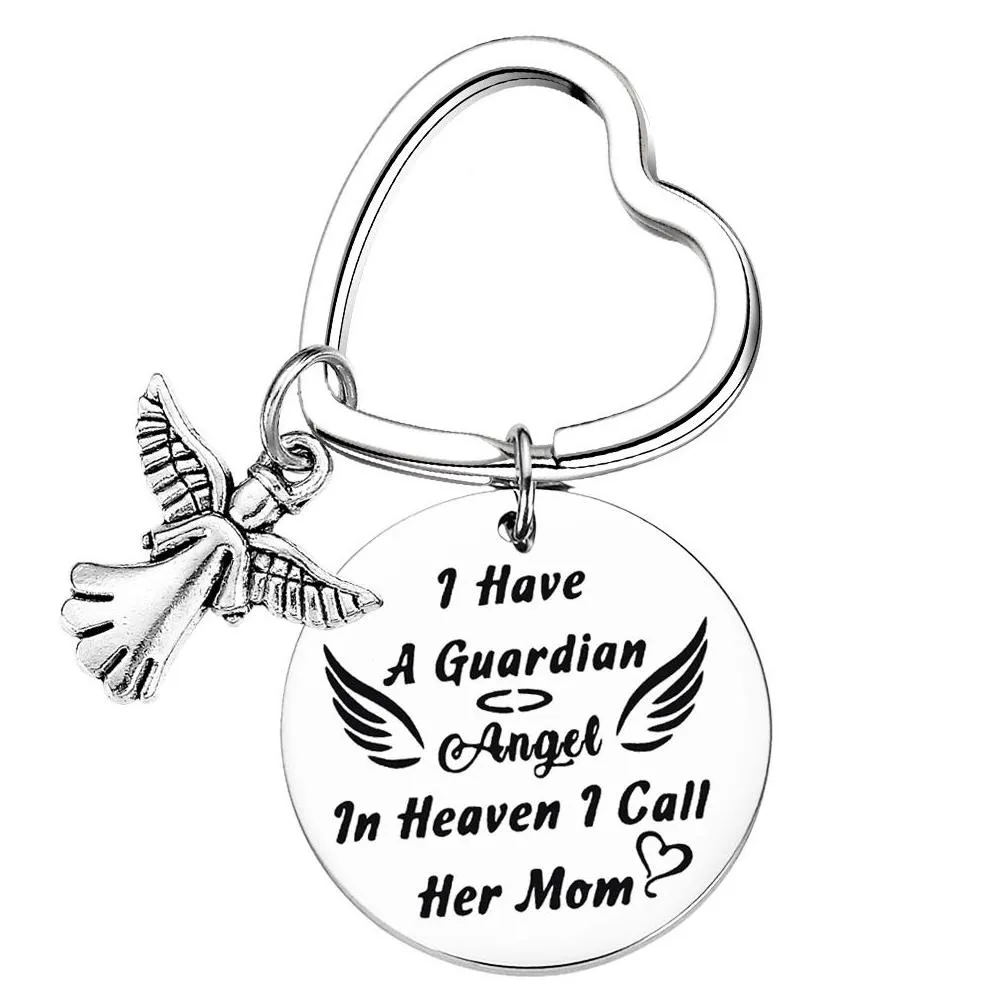 creative key chain stainless steel keychain i have a fuardian angel mom keyring accessories key holder gratitude memorial gift
