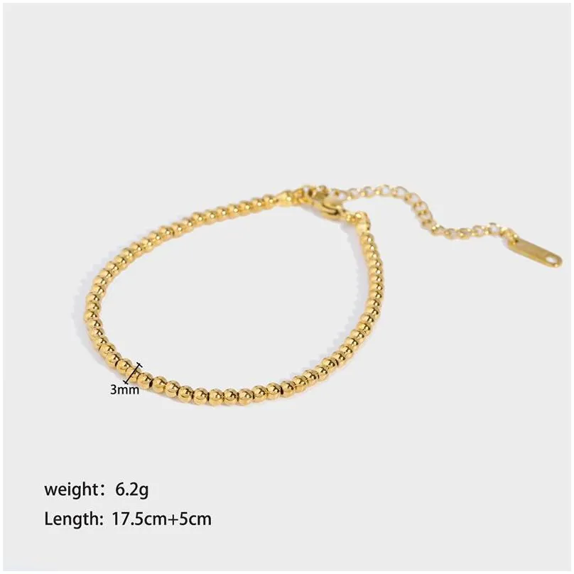 Strand 18k Gold Plated Stainless Steel For Women Small Beads Bracelet Hand Jewelry Gift