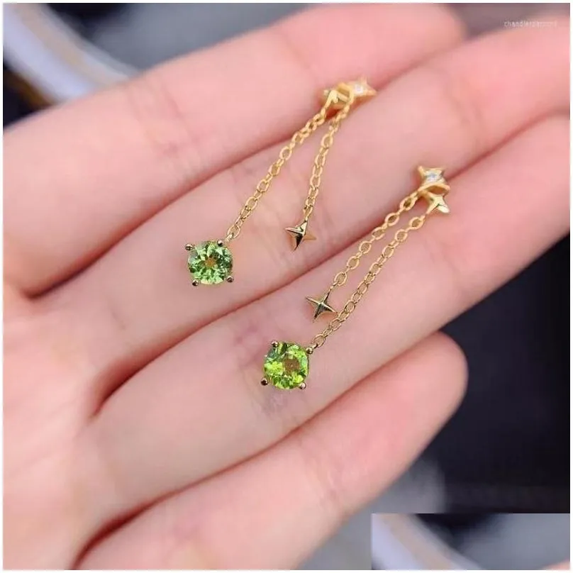 Stud Earrings Fine Jewelry 925 Sterling Silver Inset With Natural Gems Women`s Luxury Fashion Star Peridot Ear Supports Detectio