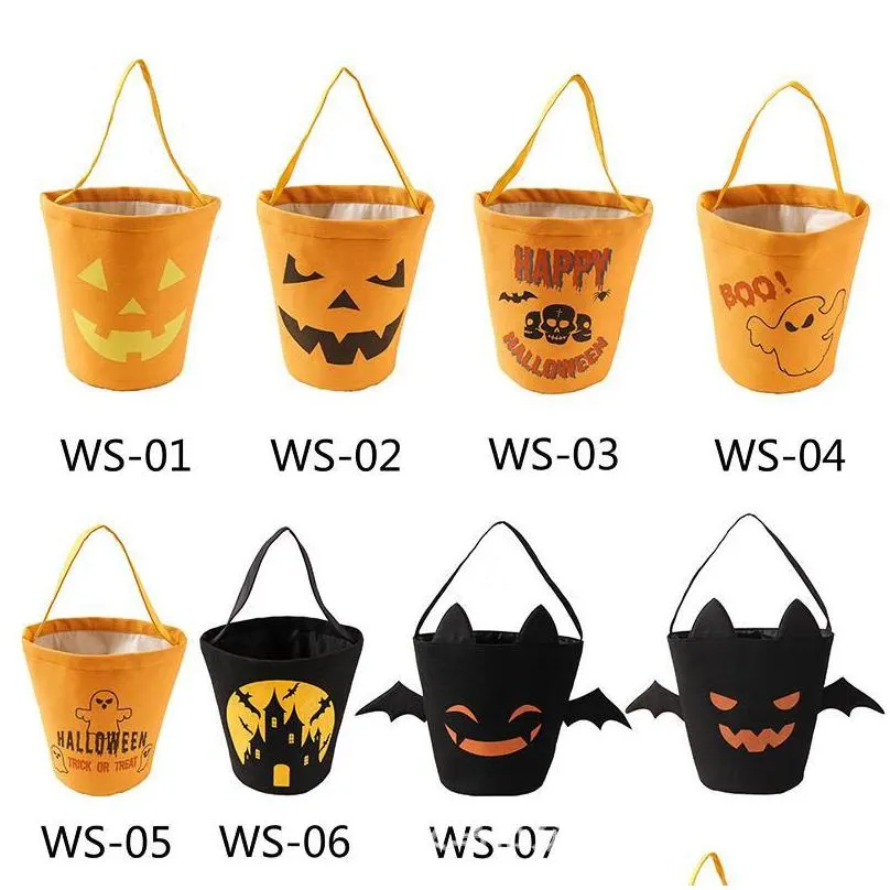 us stock halloween canvas bucket bags cartoon pumpkin vampire ghost witch kids handbags candy gift bags 591y