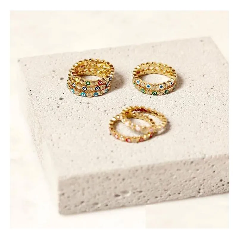 7 colors bohemian multicolor evil eye rhinestone filled gold band rings for women vintage ladies midi kunle finger ring beach jewelry christmas