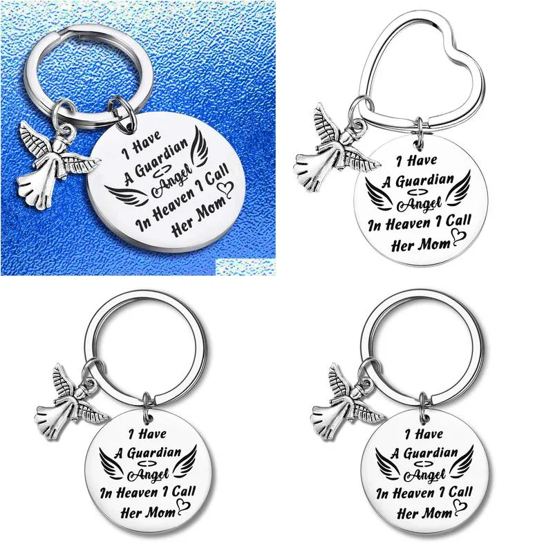 creative key chain stainless steel keychain i have a fuardian angel mom keyring accessories key holder gratitude memorial gift