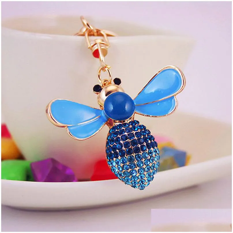 bee keychain crystal keyrings women insect keyring key pendant gifts for girls fashion rhinestone jewelry