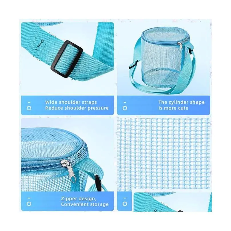 fashionable children beach bag storage mesh sand handbag shell kids toy sandboxes three-dimensional circular beach bags by sea