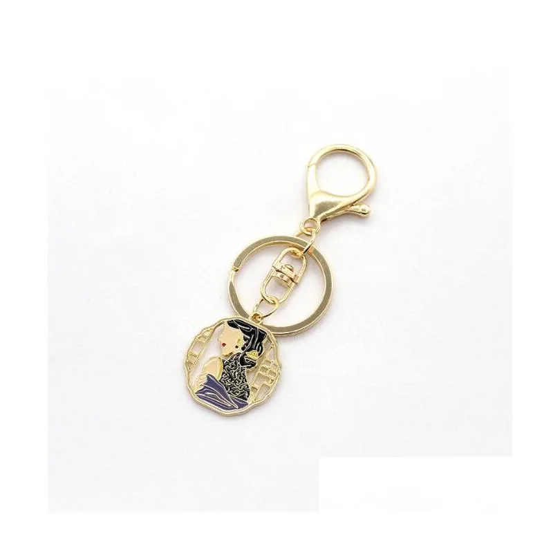 spring 2022 antique beauty drop oil keychain fashion tassel cheongsam keychains woman for car key bag pendant