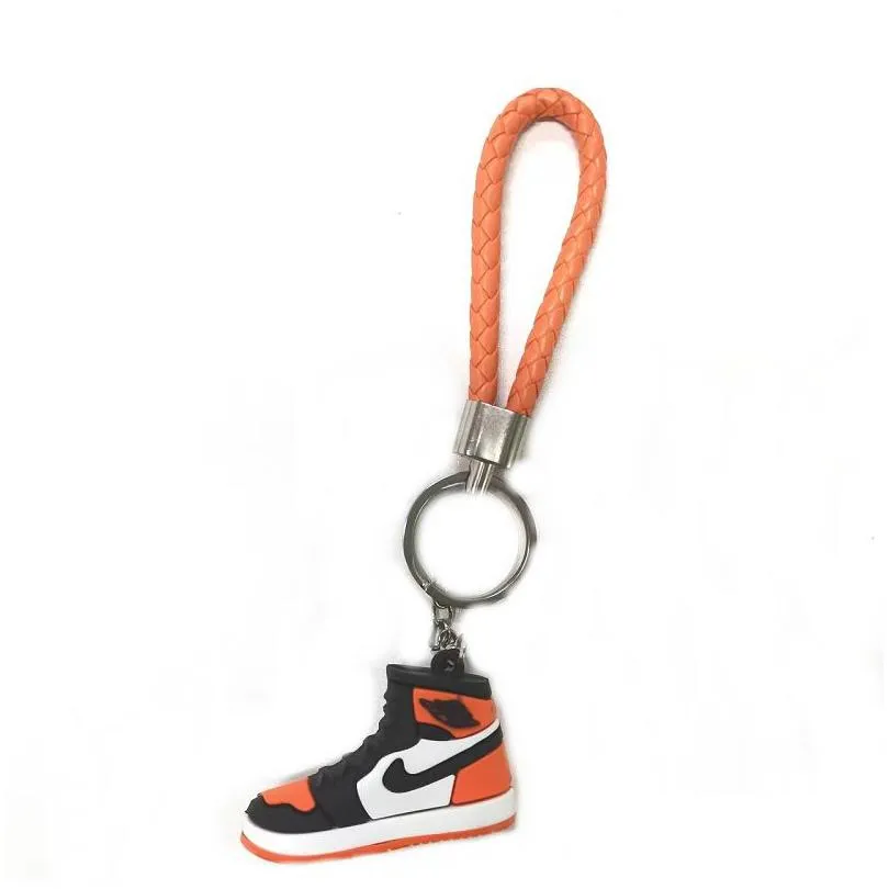 14 colors famous designer silicone 3d sneaker pu rope keychain men women fashion shoes keycring car basketball hang rope keychains by