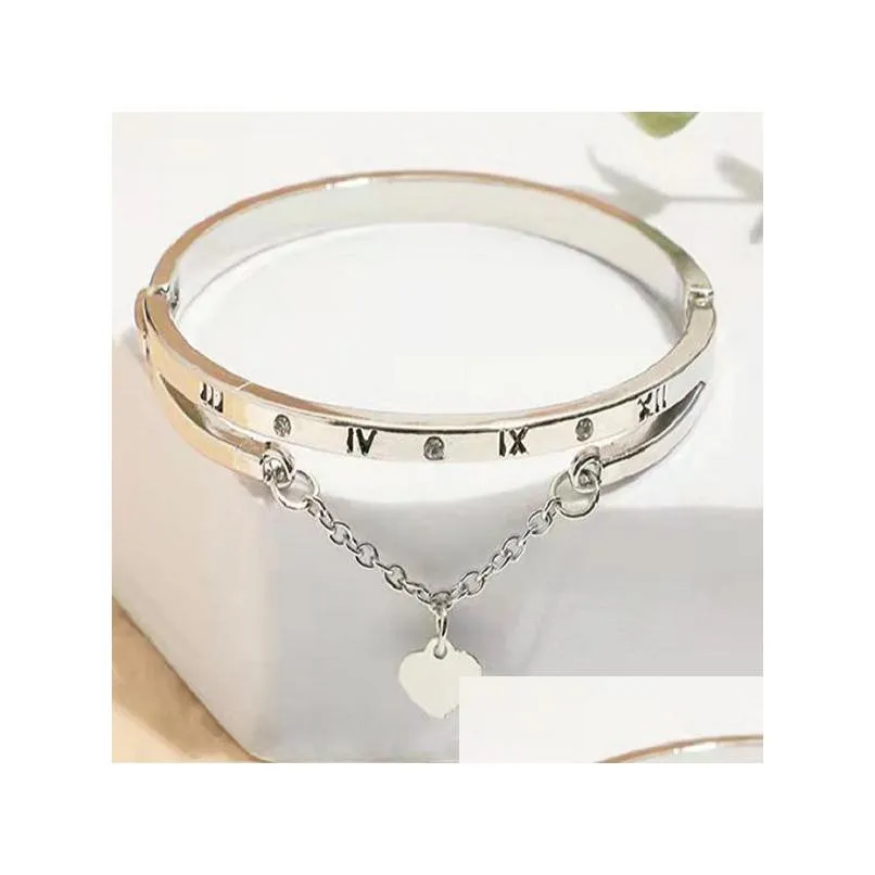 rose gold silver stainless steel bracelets female heart bangles charm bracelet wedding party favor