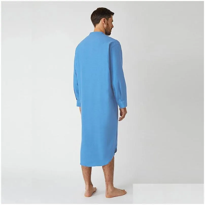 Men`s Sleepwear 2023 Men Casual Sleep Robes Long Sleeve Round Neck Shirts Man Fashion Solid Color Nightgown Comfy Nightclothes 5XL