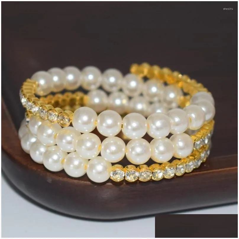 bangle fashion multilayer crystal pearl bracelet ladies rhinestone bangles gold silver plated cuff bracelets wedding jewelry