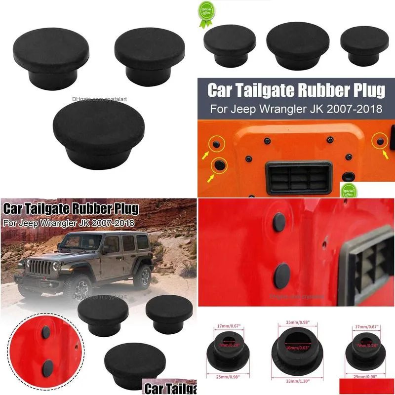 3pcs tailgate rubber plug for jeep wrangler jk 2007-2018 spare tire carrier delete car accessories tailgate plug waterproof plug