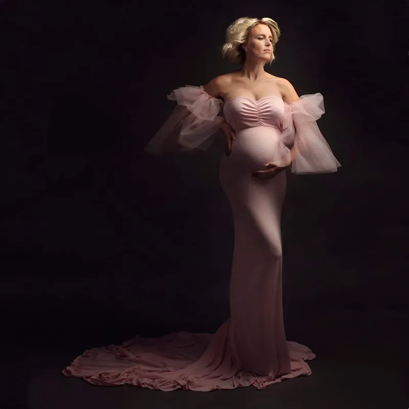 Stunning Mermaid Maternity Photography Dress Long Train Bodycon Gown for Pregnant Women's Photo Shoots and Special Occasions