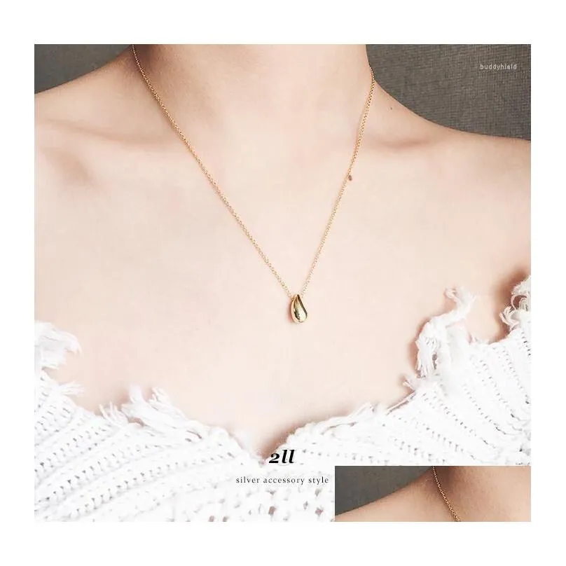 pendant necklaces yun ruo not fade vintage gold plated solid water drop necklace fashion titanium stainless steel jewelry woman