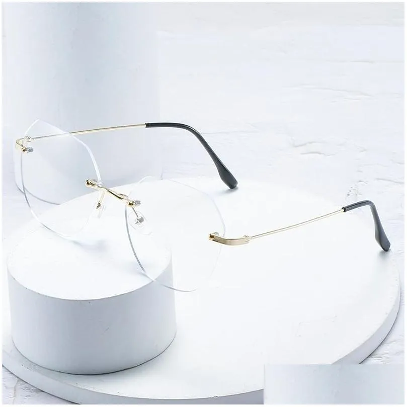 Fashion Sunglasses Frames Oulylan Metal Frame Transparent Glasses Men Women Blue Light Blocking Eyeglasses Rimless Eyewear Clear Lenses