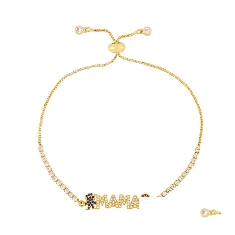 mother`s day gold bracelet creative set zircon letters bracelets mama diamond bangles for holiday gifts