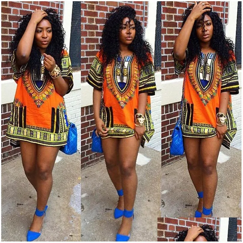 wholesale-2015 fashion women traditional african print dashiki dress short sleeve party dress