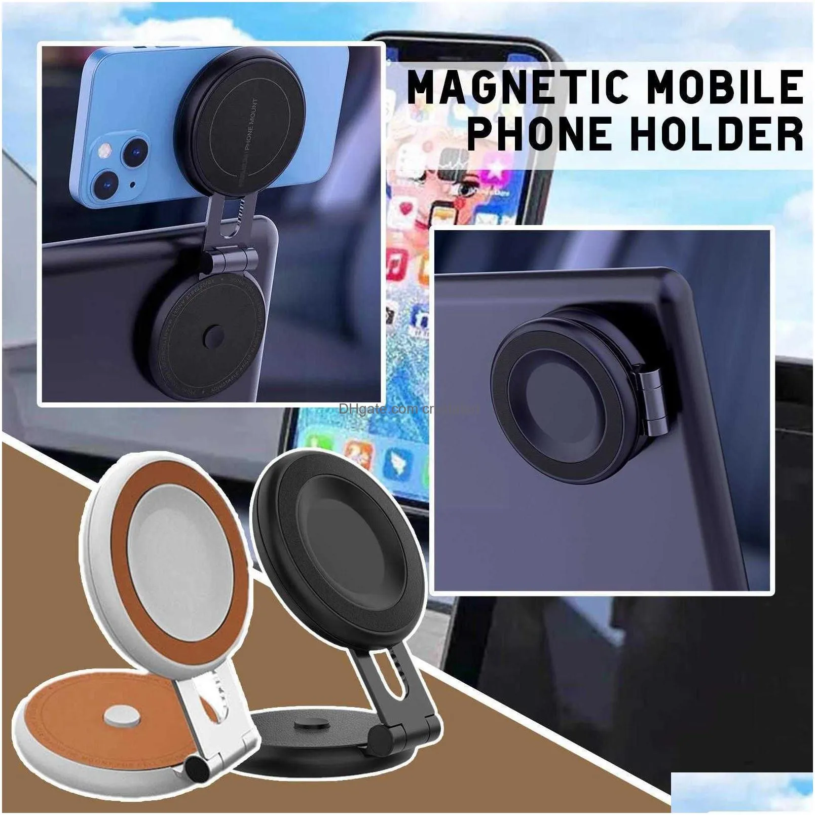 foldable scaling magnetic car holder for tesla iphone12 13 instrument panel magnetic mobile phone bracket m5v9