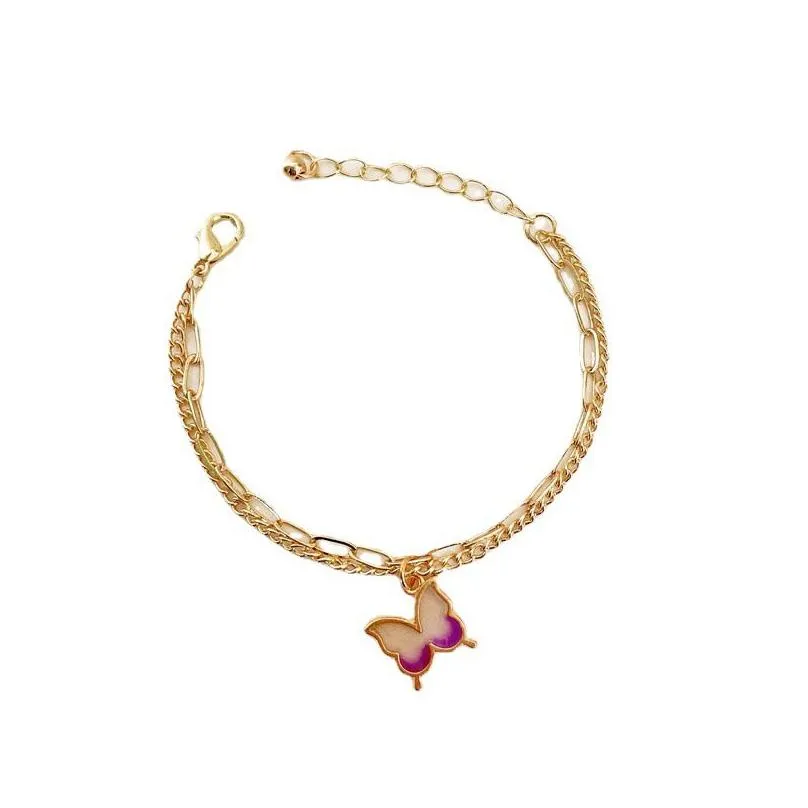 butterfly bracelet gradient ramp double layer chain simple generous feminine full colour animal charm pendant bangle alloy