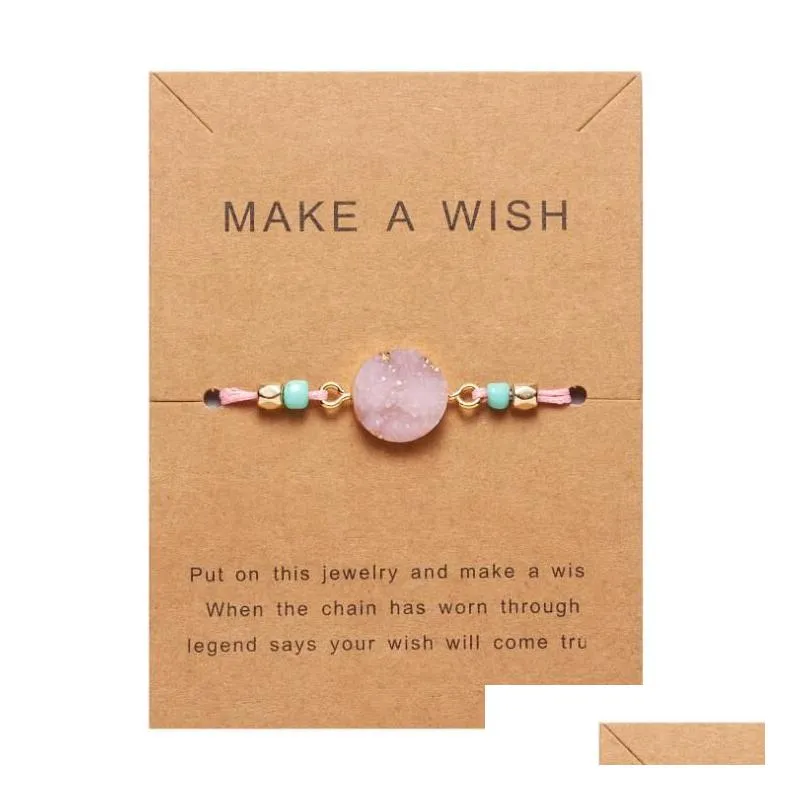 8 colors handmade woven natural stone bangle lucky rope bracelet make wish adjustable paper card ropes friendship fashion jewelry