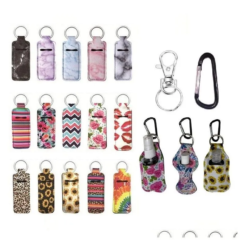 229 Styles Neoprene Hand Sanitizer Bottle Holder Keychain Bags 30ml Hand Sanitizer Bottle Wristlet Keychain Chapstick Holder