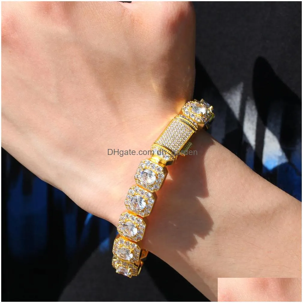 iced out chain bracelet square high quality mens silver gold bracelets fashion hip hop jewelry