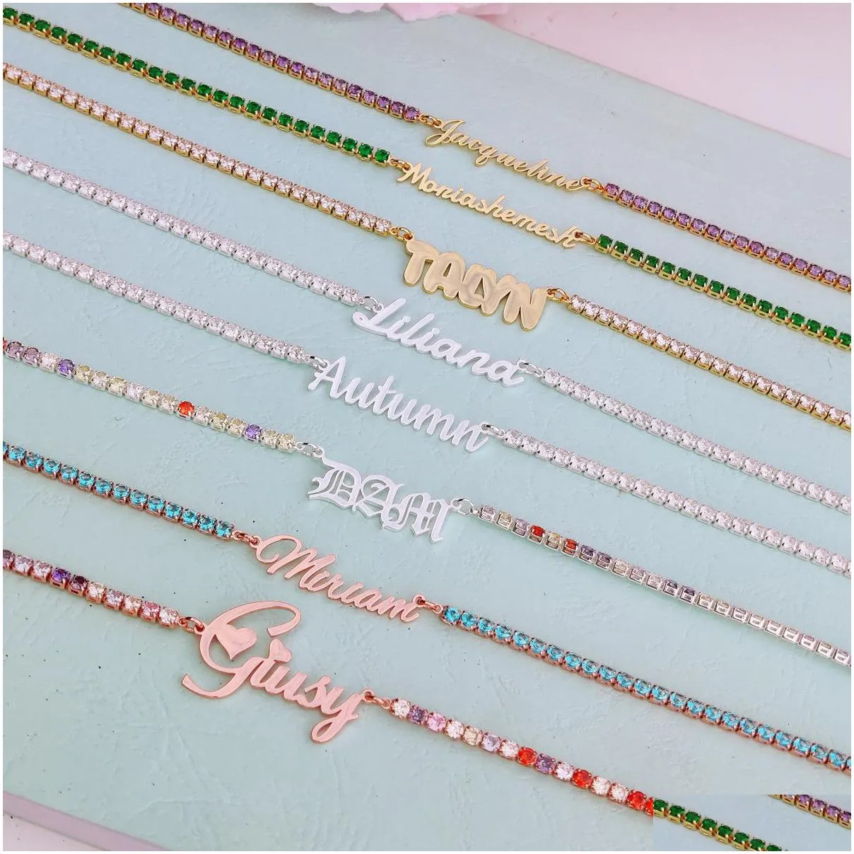 pendant necklaces fashion custom name necklace personlized letters zircon chain glittering stainless steel choker jewelry for women