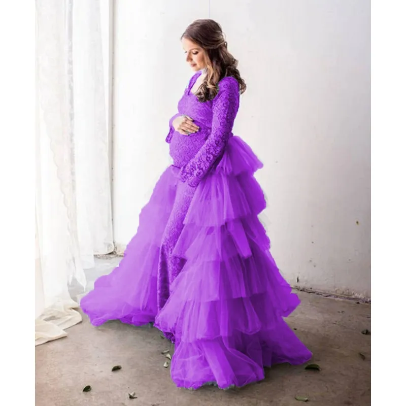 Blue Tulle Women Long High Low Tiered Tulle Skirt for Pregnant Woman Photo Shoot CUSTOM MADE