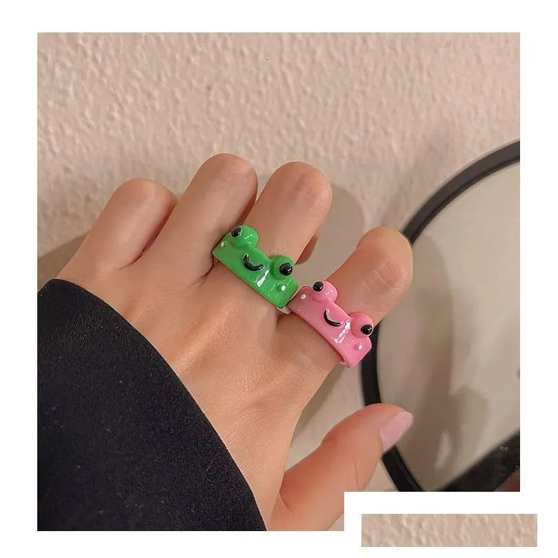 cluster rings 2pc cute frog lover polymer clay resin acrylic for women girls couple travel ring summer fashion animal jewelry gift