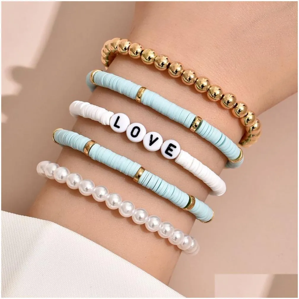 charm bracelets colorful stackable love letter for women soft clay pottery layering friendship beads chain bangle boho jewelry gift