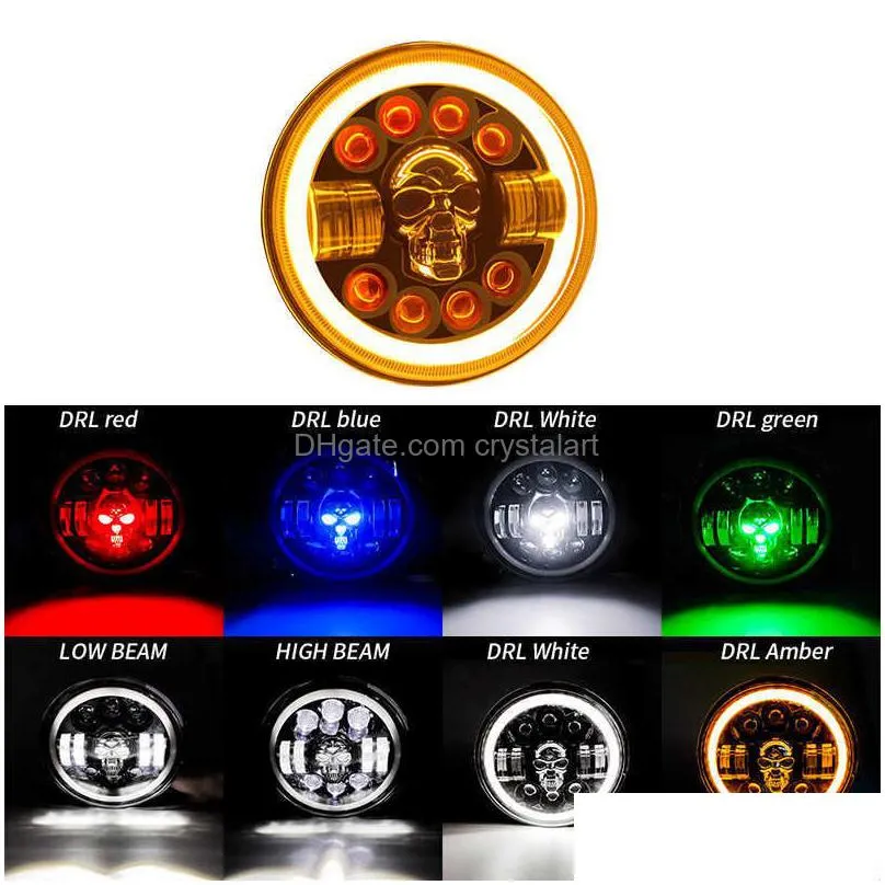 1pc 7inch led headlight rgb hi/lo h4 light halo ring angle eyes lamp for samurai offroad drl headlamp o3w0