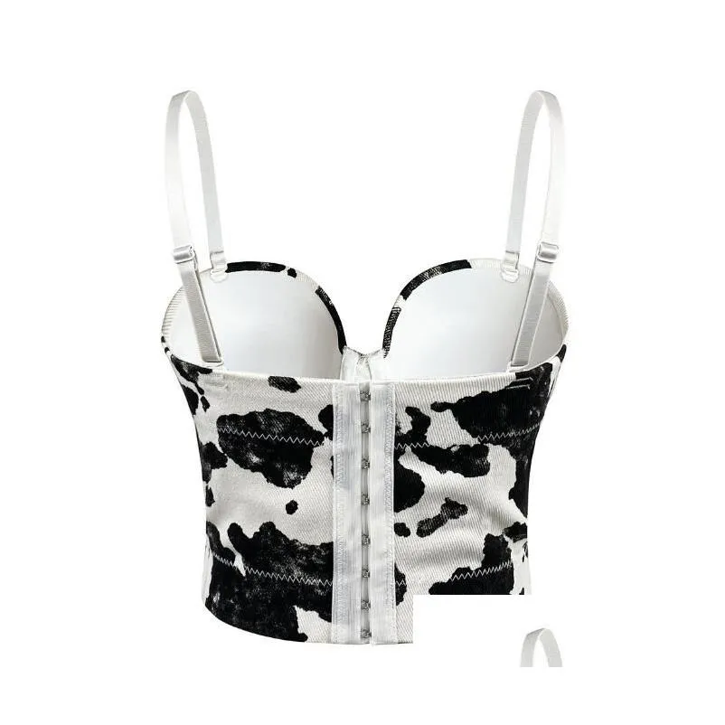 accessories french simple off-the-shoulder vest cow print back buckle sexy women`s suspender vest denim bra for women and girl