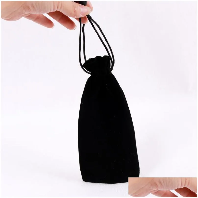 5pcs/lot Rectangle Shape Velvet Bags 7.5x18cm Jewelry Cosmetic Lipstick Packaging Pouches Purple And Black Drawstring Velvet Bag