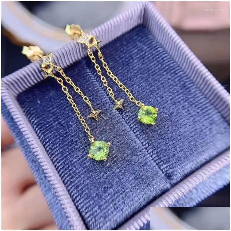 Stud Earrings Fine Jewelry 925 Sterling Silver Inset With Natural Gems Women`s Luxury Fashion Star Peridot Ear Supports Detectio