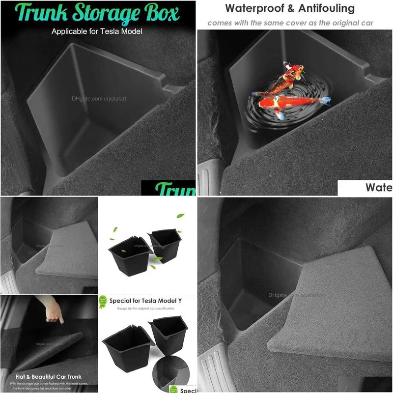 futhope car trunk side storage box for tesla model y 2018-23 hollow cover organizer flocking mat partition board stowing tidying