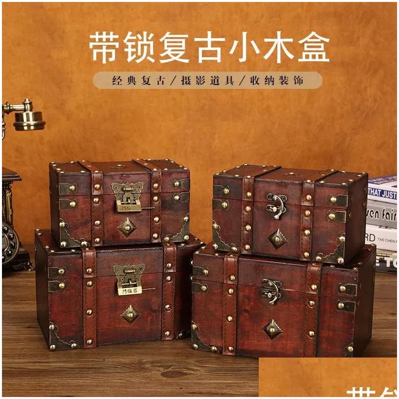 storage boxes & bins big vintage metal wood box with lock suitcase jewelry for gift craft organizer desket decorations packaging