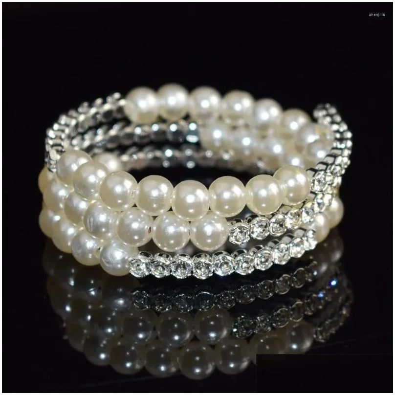 bangle fashion multilayer crystal pearl bracelet ladies rhinestone bangles gold silver plated cuff bracelets wedding jewelry