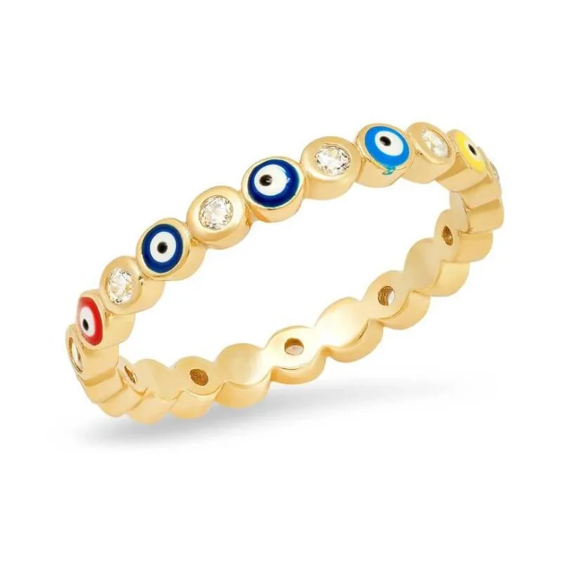 7 colors bohemian multicolor evil eye rhinestone filled gold band rings for women vintage ladies midi kunle finger ring beach jewelry christmas