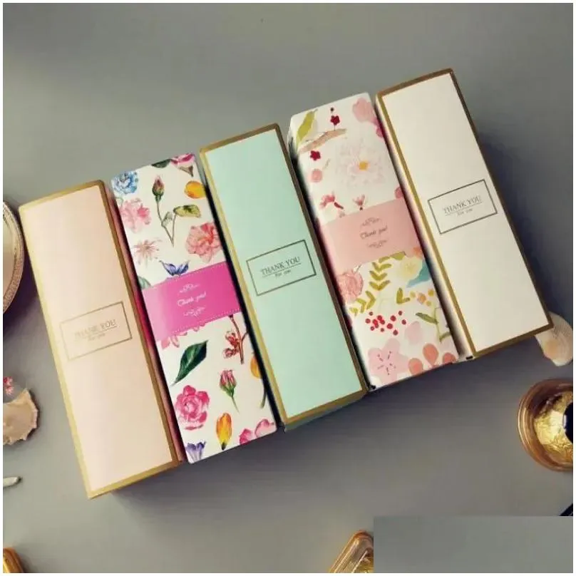 floral printed long macaron gift box moon cake box carton present packaging for cookie wedding favors candy box wholesale