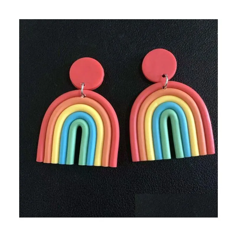 10 colors polymer clay earrings rainbow charm earring handmade for teachers day`s gift