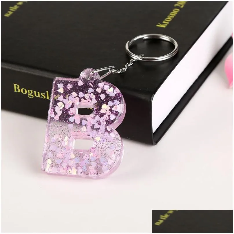 1PC KEYRING 26 English word English Letter Keychain glitter resin A TO Q handbag charms for woman1