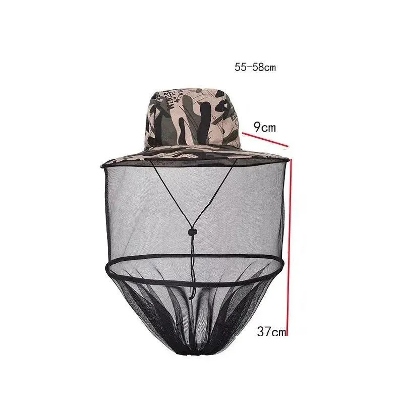 mosquito head net hat textile sun hat with netting outdoor hiking camping gardening adjustable wholesale fy3472